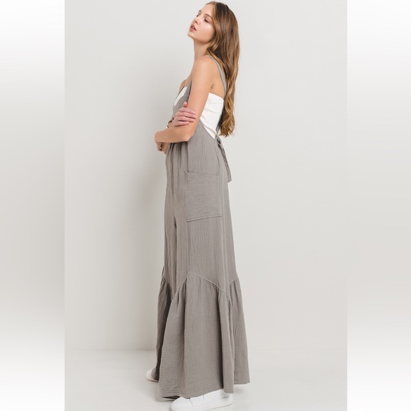 20 Cotton Gauze Shirring Detailed Wide Leg Jumpsuit - Picture 4 of 5